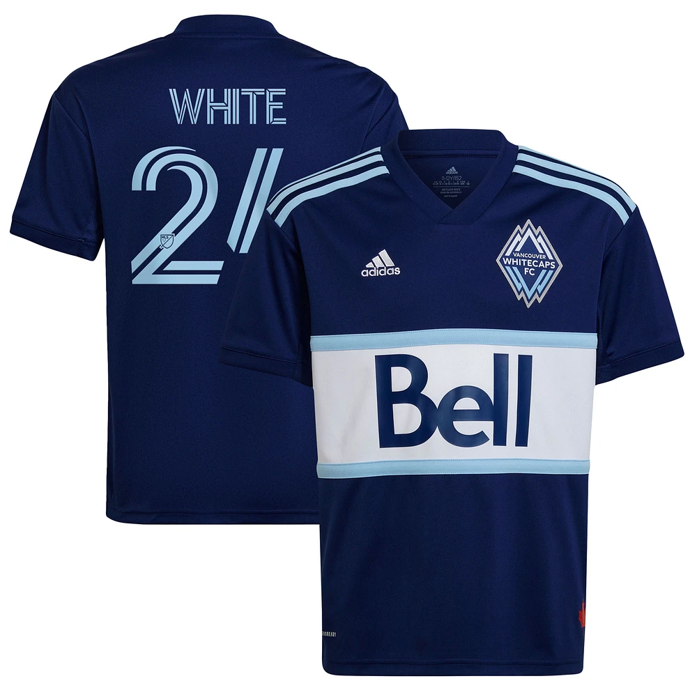 Youth adidas Brian White Navy Vancouver Whitecaps FC - 2022 The Hoop x This City Replica Player Jersey