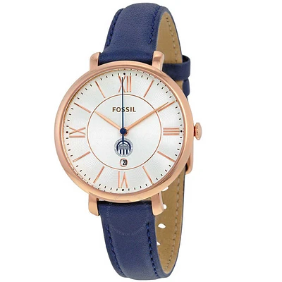 Women's Fossil Navy Longwood Lancers Jacqueline Leather Watch
