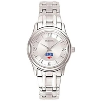 Women's Bulova Silver SMU Mustangs Stainless Steel Quartz Watch