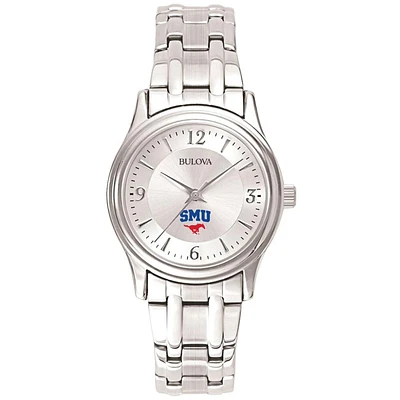 Women's Bulova Silver SMU Mustangs Stainless Steel Quartz Watch