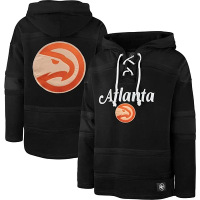 Men's '47 Black Atlanta Hawks 2022/23 Pregame MVP Lacer Pullover Hoodie - City Edition