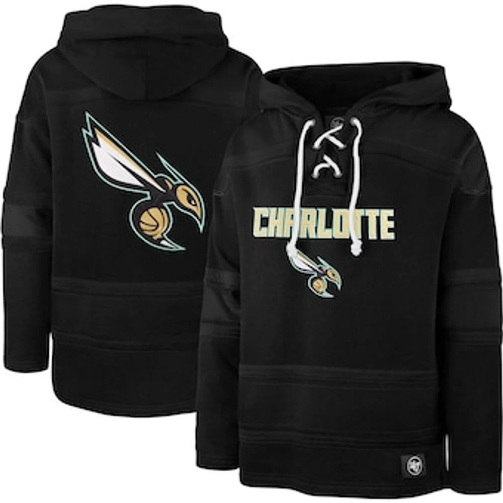 Men's '47 Black Charlotte Hornets 2022/23 Pregame MVP Lacer Pullover Hoodie - City Edition