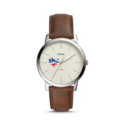Fossil Silver SMU Mustangs The Minimalist Brown Leather Watch