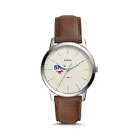 Fossil Silver SMU Mustangs The Minimalist Brown Leather Watch