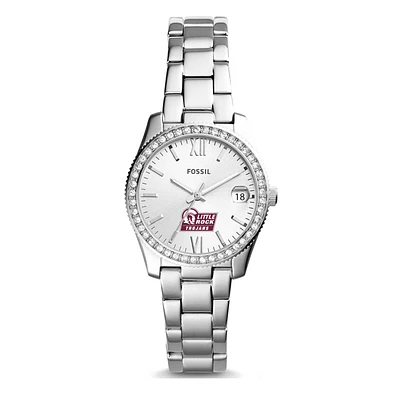 Women's Fossil Silver Arkansas Little Rock Trojans Scarlette Mini Three-Hand Date Watch