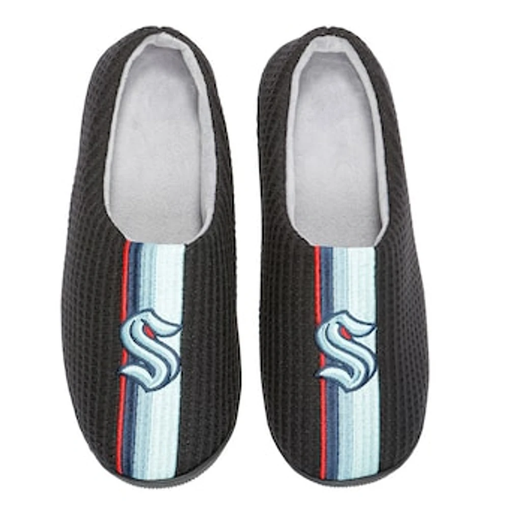 Men's FOCO Black Seattle Kraken Team Stripe Memory Foam Slide Slippers