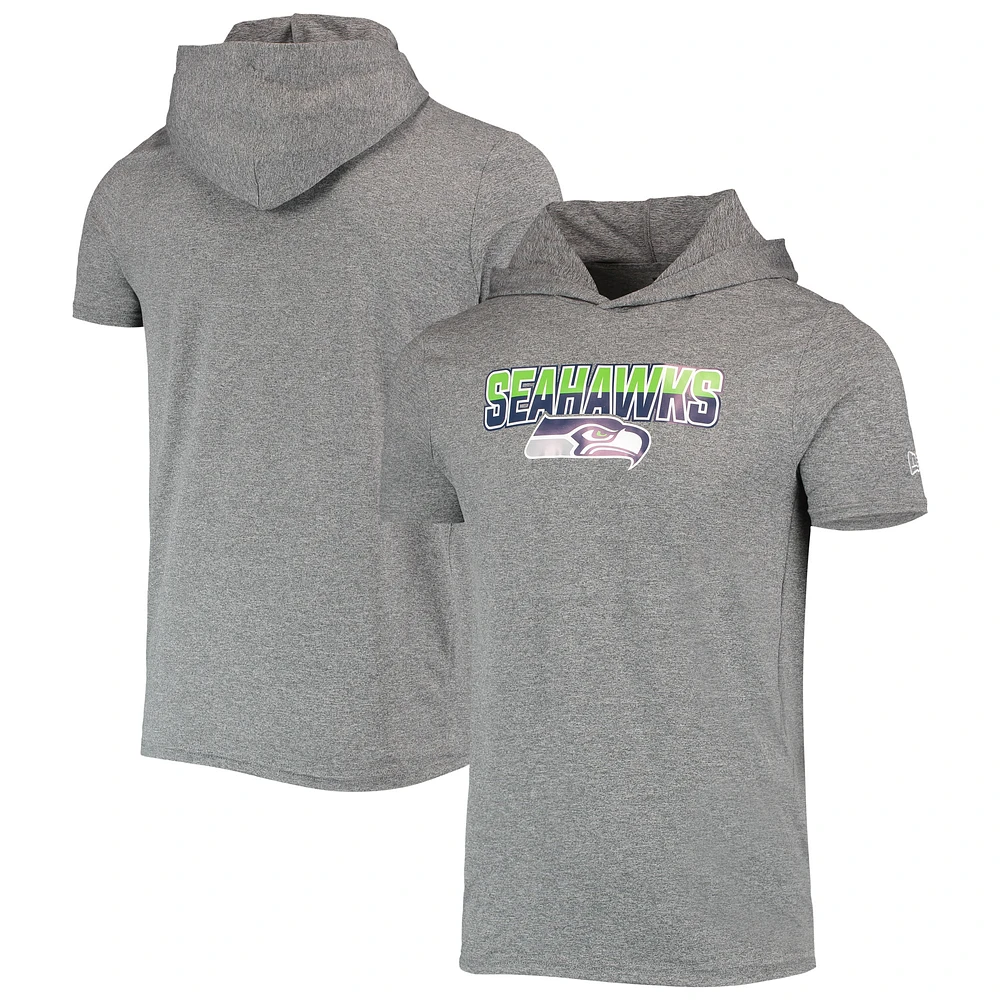 Men's New Era Heathered Gray Seattle Seahawks Team Brushed Hoodie T-Shirt