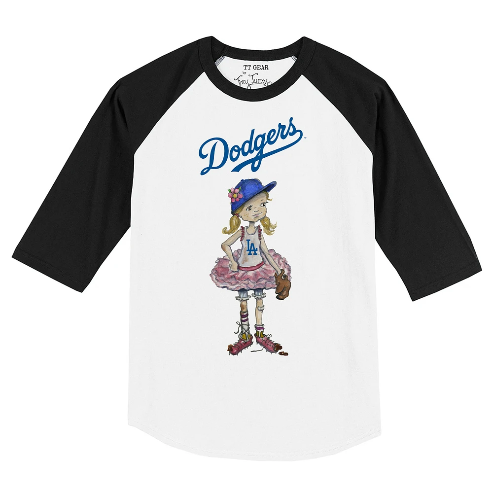 Infant Tiny Turnip White/Black Los Angeles Dodgers Babes Raglan 3/4 Sleeve T-Shirt