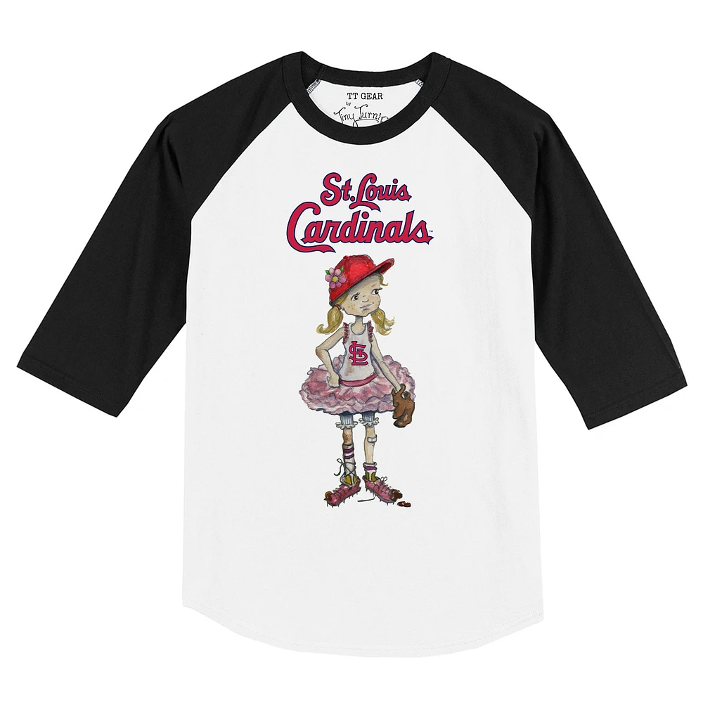 Toddler Tiny Turnip White/Black St. Louis Cardinals Babes Raglan 3/4 Sleeve T-Shirt