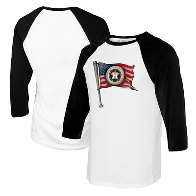 Youth Tiny Turnip White/Black Houston Astros Baseball Flag Raglan 3/4 Sleeve T-Shirt