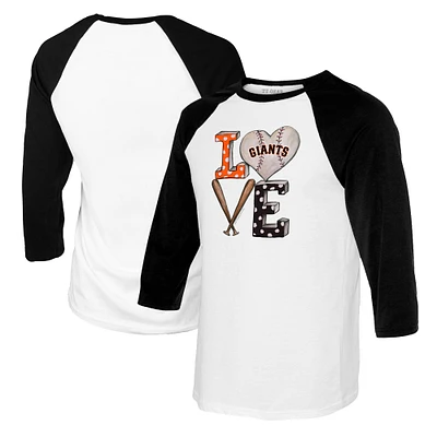 Women's Tiny Turnip  White/Black San Francisco Giants Baseball Love Raglan 3/4-Sleeve T-Shirt