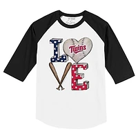 Toddler Tiny Turnip White/Black Minnesota Twins Baseball Love Raglan 3/4 Sleeve T-Shirt
