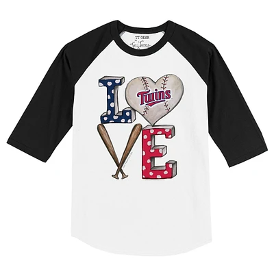 Toddler Tiny Turnip White/Black Minnesota Twins Baseball Love Raglan 3/4 Sleeve T-Shirt