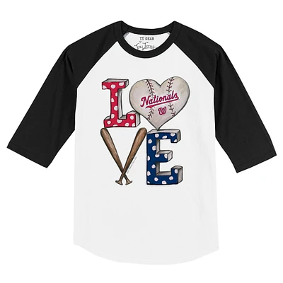 Toddler Tiny Turnip White/Black Washington Nationals Baseball Love Raglan 3/4 Sleeve T-Shirt