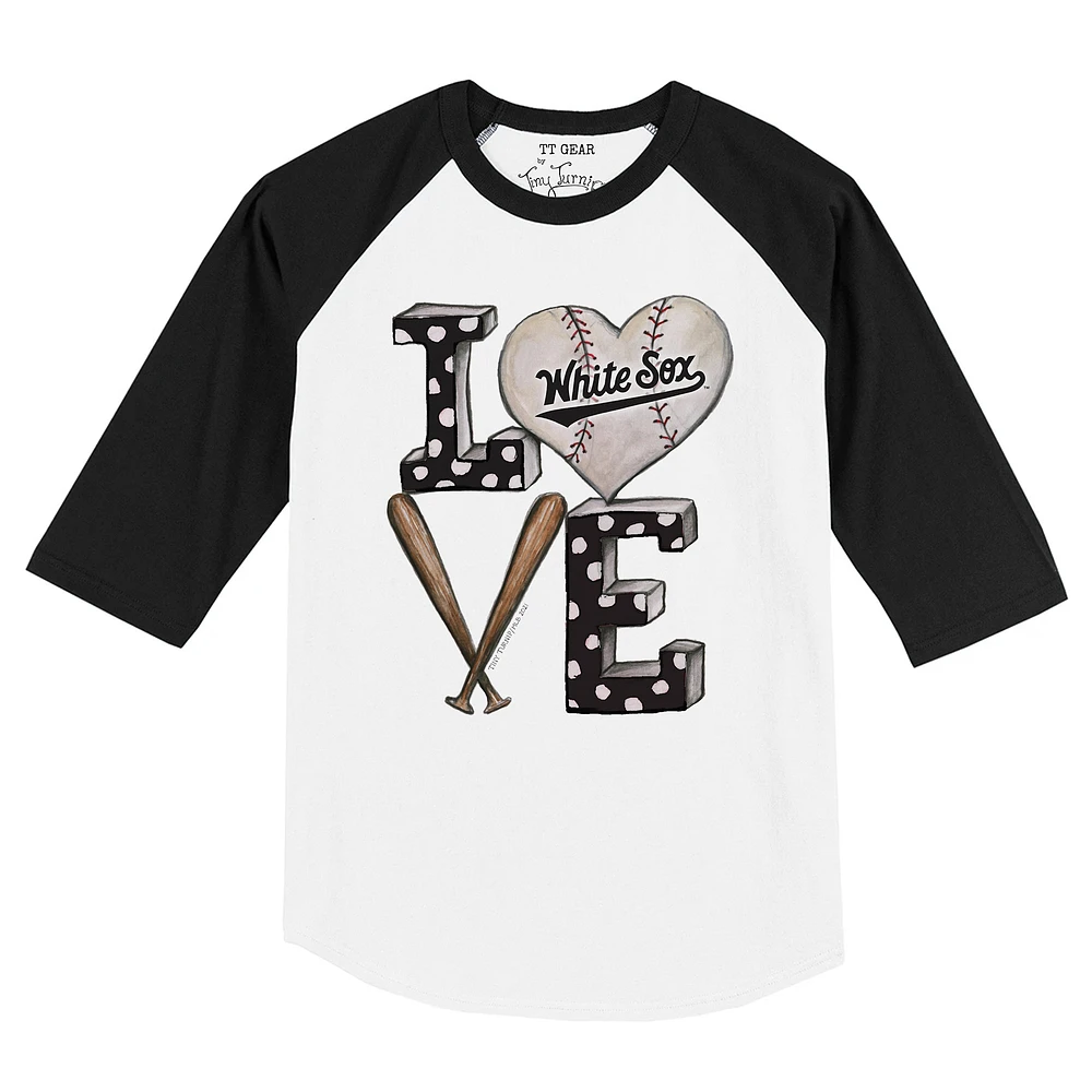 Toddler Tiny Turnip White/Black Chicago White Sox Baseball Love Raglan 3/4 Sleeve T-Shirt