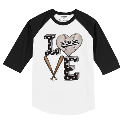 Toddler Tiny Turnip White/Black Chicago White Sox Baseball Love Raglan 3/4 Sleeve T-Shirt