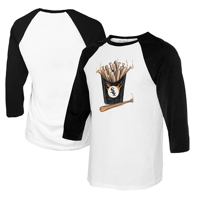 Women's Tiny Turnip White/Black Chicago White Sox Hot Bats 3/4-Sleeve Raglan T-Shirt