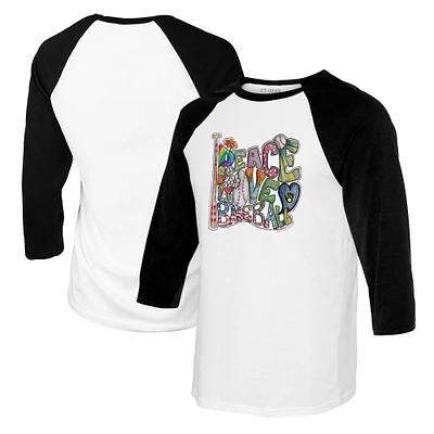 Youth Tiny Turnip White/Black Milwaukee Brewers Peace Love Baseball Raglan 3/4 Sleeve T-Shirt