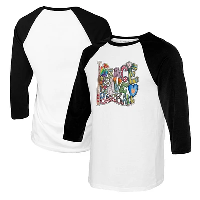 Youth Tiny Turnip White/Black New York Mets Peace Love Baseball Raglan 3/4 Sleeve T-Shirt