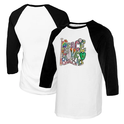 Youth Tiny Turnip White/Black Athletics Peace Love Baseball Raglan 3/4 Sleeve T-Shirt