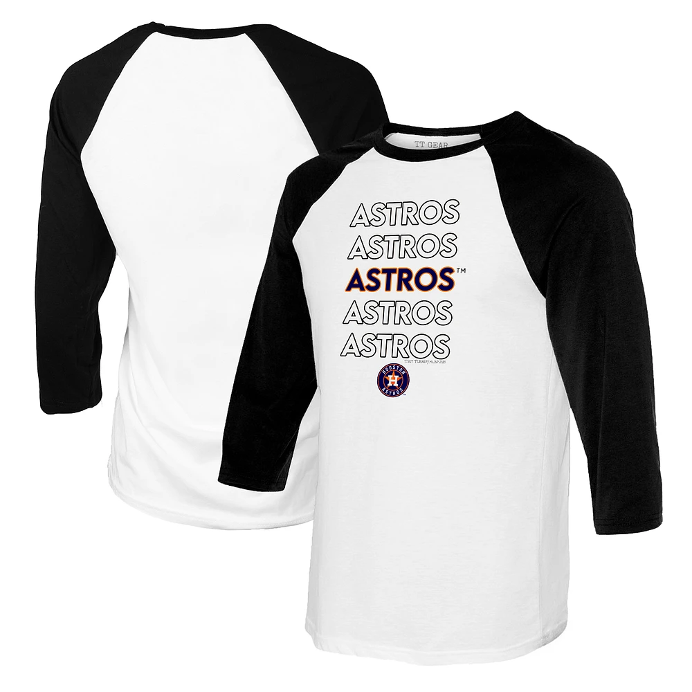 Women's Tiny Turnip White/Black Houston Astros Stacked 3/4-Sleeve Raglan T-Shirt