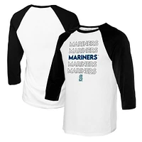 Women's Tiny Turnip White/Black Seattle Mariners Stacked 3/4-Sleeve Raglan T-Shirt