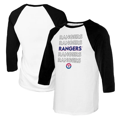 Women's Tiny Turnip White/Black Texas Rangers Stacked 3/4-Sleeve Raglan T-Shirt
