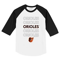 Infant Tiny Turnip White/Black Baltimore Orioles Stacked Raglan 3/4 Sleeve T-Shirt