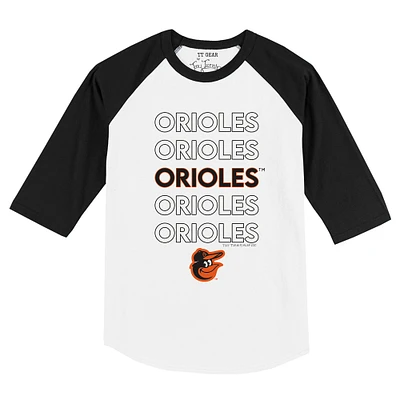 Infant Tiny Turnip White/Black Baltimore Orioles Stacked Raglan 3/4 Sleeve T-Shirt