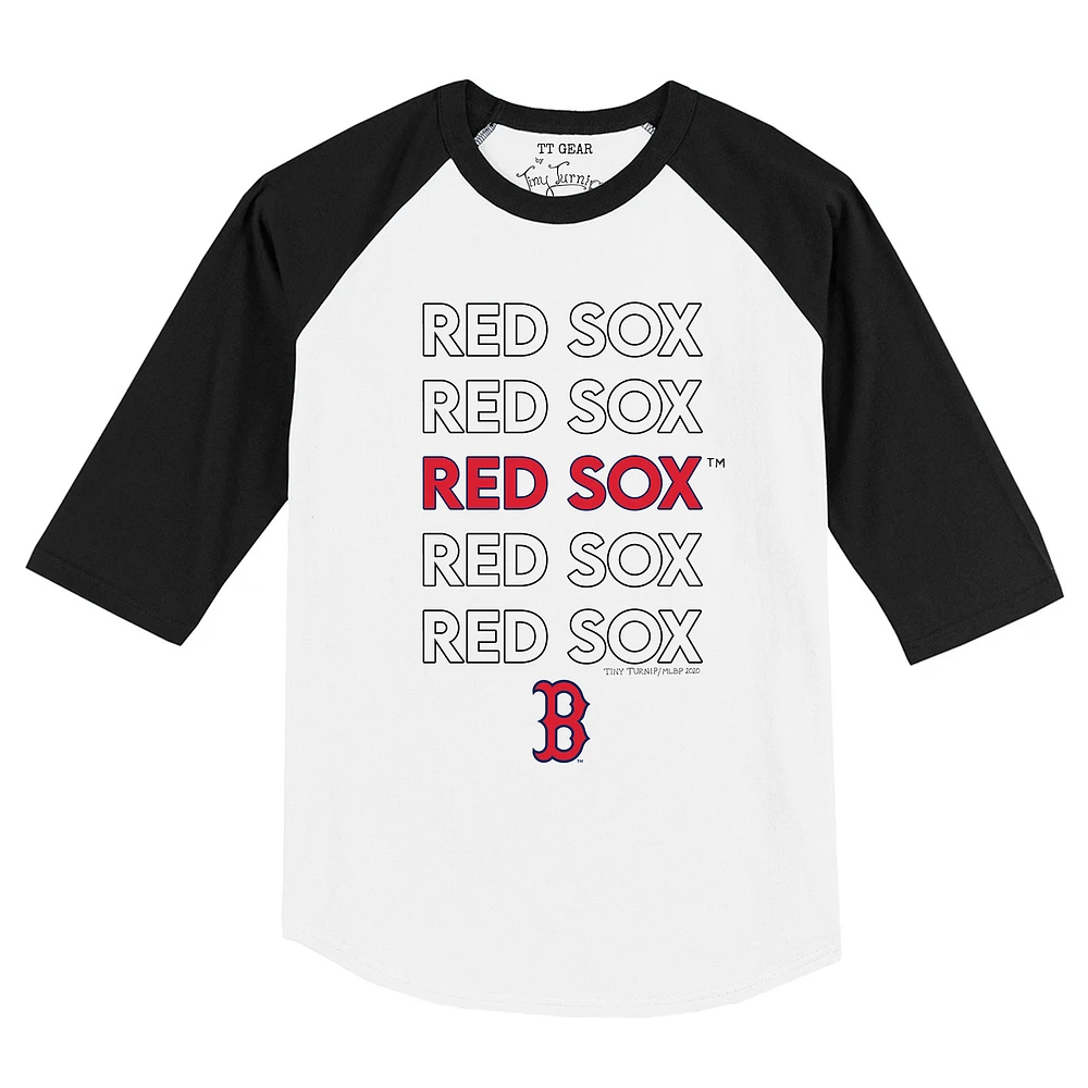Infant Tiny Turnip White/Black Boston Red Sox Stacked Raglan 3/4 Sleeve T-Shirt