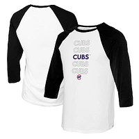 Youth Tiny Turnip White/Black Chicago Cubs Stacked Raglan 3/4 Sleeve T-Shirt