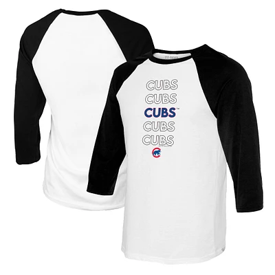 Youth Tiny Turnip White/Black Chicago Cubs Stacked Raglan 3/4 Sleeve T-Shirt
