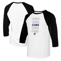 Youth Tiny Turnip White/Black Chicago Cubs Stacked Raglan 3/4 Sleeve T-Shirt