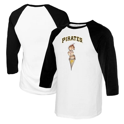 Women's Tiny Turnip White/Black Pittsburgh Pirates Triple Scoop 3/4-Sleeve Raglan T-Shirt