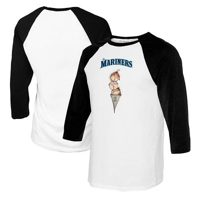 Women's Tiny Turnip White/Black Seattle Mariners Triple Scoop 3/4-Sleeve Raglan T-Shirt