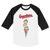 Toddler Tiny Turnip White/Black Cleveland Guardians Triple Scoop Raglan 3/4 Sleeve T-Shirt