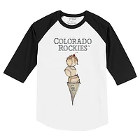 Toddler Tiny Turnip White/Black Colorado Rockies Triple Scoop Raglan 3/4 Sleeve T-Shirt