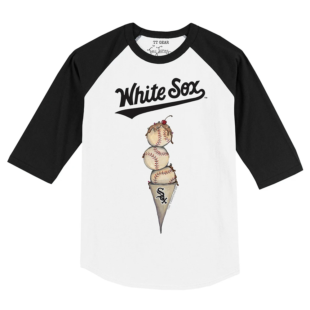 Toddler Tiny Turnip White/Black Chicago White Sox Triple Scoop Raglan 3/4 Sleeve T-Shirt