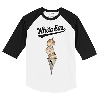 Toddler Tiny Turnip White/Black Chicago White Sox Triple Scoop Raglan 3/4 Sleeve T-Shirt