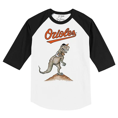 Toddler Tiny Turnip White/Black Baltimore Orioles TT Rex Raglan 3/4 Sleeve T-Shirt