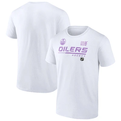 Men's White Edmonton Oilers NHL Hockey Fights Cancer T-Shirt