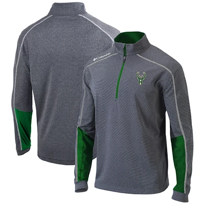 Men's Columbia Heathered Gray/Green Milwaukee Bucks Omni-Wick Shotgun 2.0 Quarter-Zip Pullover Top
