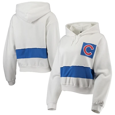 Women's Refried Apparel White/Royal Chicago Cubs Cropped Pullover Hoodie