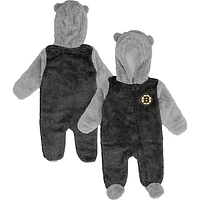 Newborn & Infant Black Boston Bruins Game Nap Teddy Fleece Bunting Full-Zip Sleeper