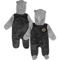 Newborn & Infant Black Boston Bruins Game Nap Teddy Fleece Bunting Full-Zip Sleeper