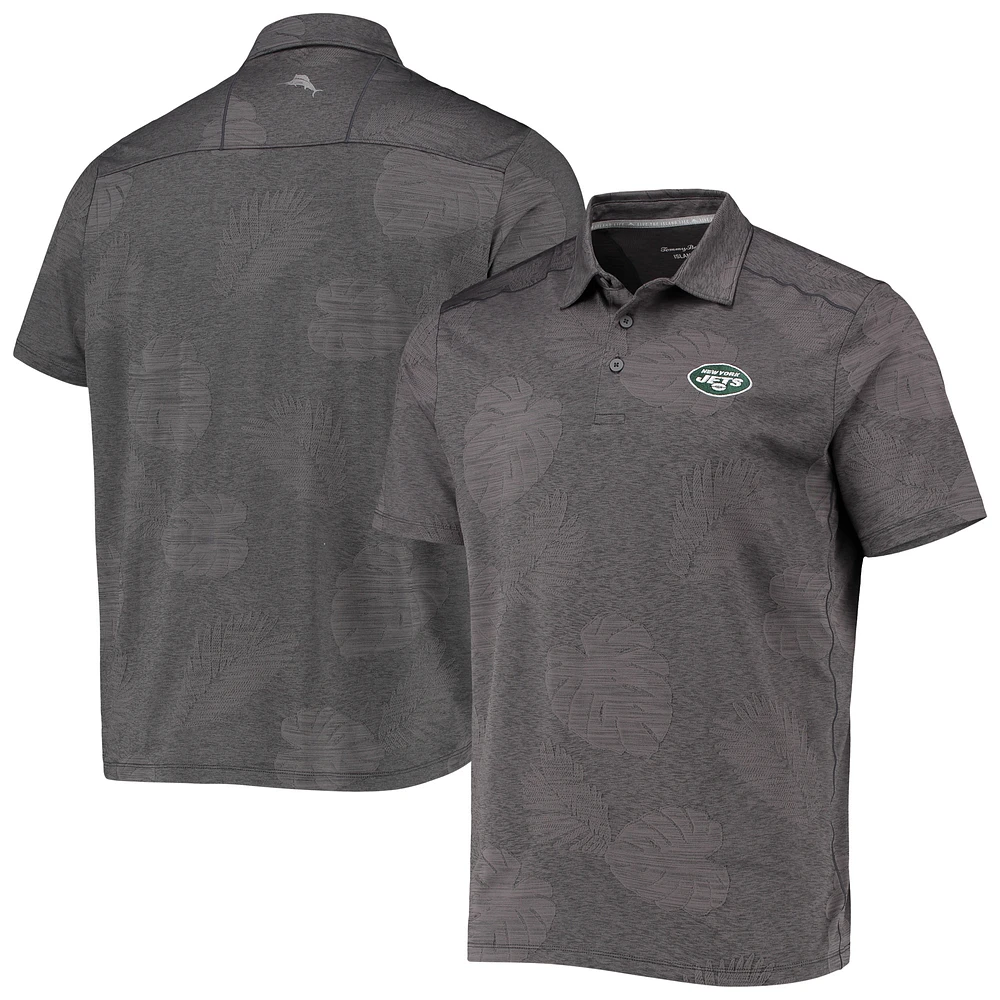 Men's Tommy Bahama Gray New York Jets Palm Coast Delray Frond Allover IslandZone Polo