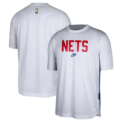 Men's Nike White Brooklyn Nets Hardwood Classics Pregame Warmup Shooting Performance T-Shirt