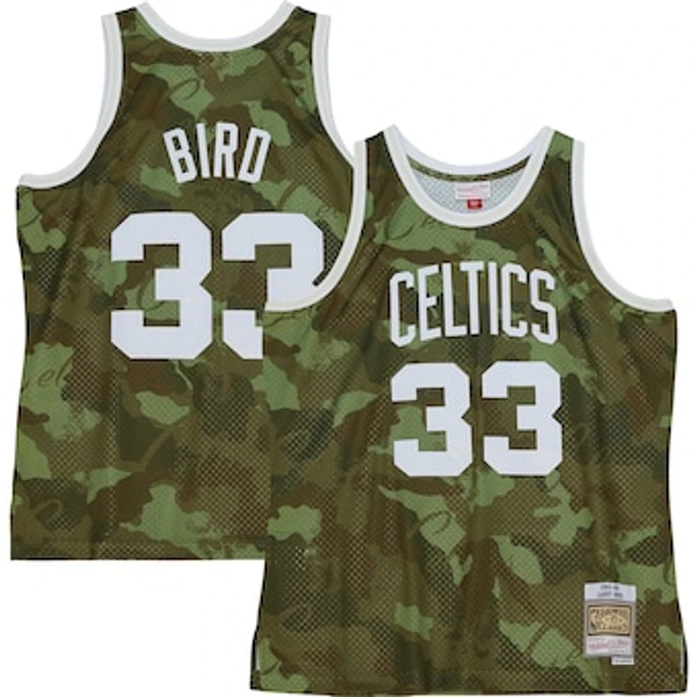 Men's Mitchell & Ness Larry Bird Green Boston Celtics 1985/86 Hardwood Classics Ghost Camo - Swingman Player Jersey