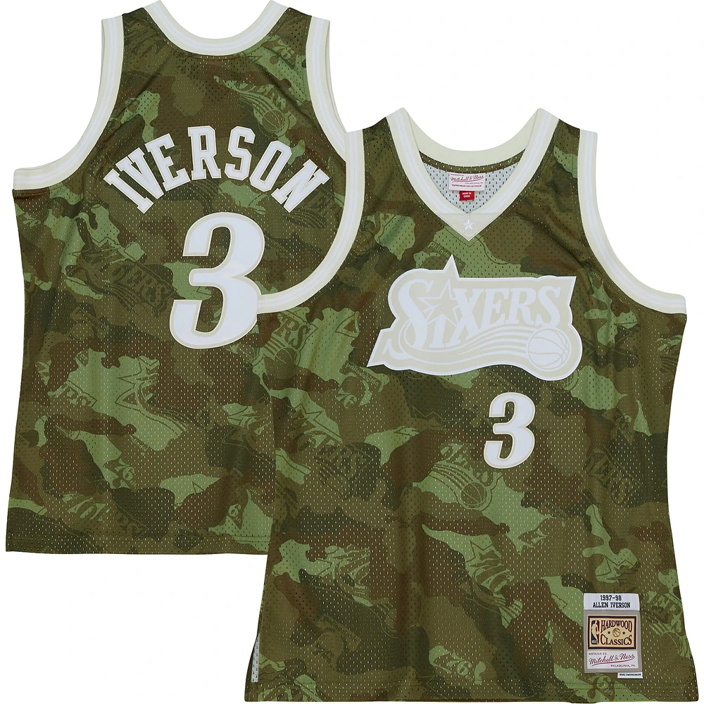 Men's Mitchell & Ness Allen Iverson Green Philadelphia 76ers 1997/98 Hardwood Classics Ghost Camo - Swingman Player Jersey