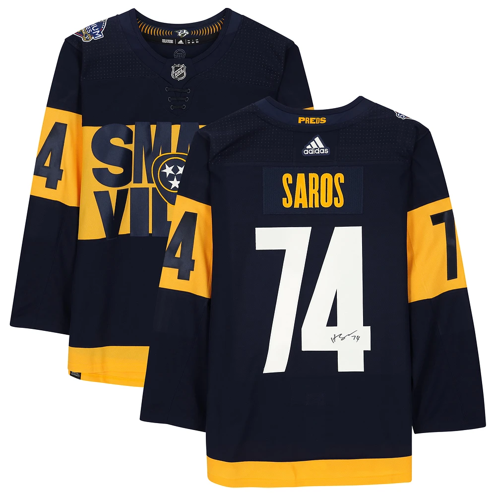 Juuse Saros Navy Nashville Predators Autographed adidas Authentic 2022 Stadium Series Jersey